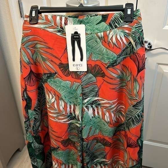 EDY’S PALM PRINT WIDE LEG PANTS SZ L CRUISE BEACH SUMMER EVERYDAY DATE NIGHT - Picture 2 of 6